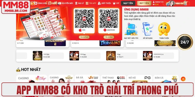 App MM88 có kho trò giải trí phong phú