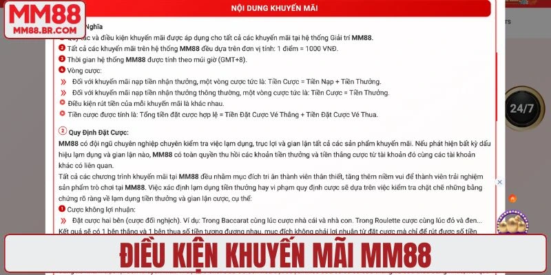 Điều kiện khuyến mãi MM88